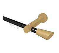 Flairdeco - Asta per Tenda a Binario Interno, Ø 20 mm, 1 Via, Tipo Konus, Alluminio/Legno, Nero/faggio Laccato, 100 cm