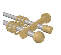 Flairdeco - Bastone per Tende, Diametro 20 mm, 2 Vie, Tipo Sfera, Metallo/Legno, Argento/Grigio/faggio Laccato, 100 cm
