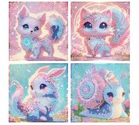FLAJZ Diamond Painting - Set di 4 immagini per pittura con diamanti per bambini dai 6 7 8 9 10 11 12 anni, fai da te per mosaico, 15 x 15 cm