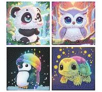 FLAJZ Diamond Painting - Set di 4 immagini per pittura con diamanti per bambini dai 6 7 8 9 10 11 12 anni, fai da te per mosaico, 15 x 15 cm