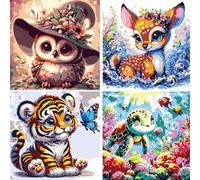 FLAJZ Dipingere Con I Numeri Bambini, 4 Pezzi Animali Dipingere Con I Numeri Da 5 6 7 8 9 10 11 12 Anni Ragazza e Ragazzo (Animali Dolci 1)