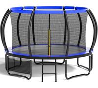 Flamaker Trampolino da giardino per bambini, diametro 366/427 cm, con rete, ancoraggio a terra, struttura stabile, resistente alle intemperie e antiruggine, trampolino da esterno per bambini e adulti.