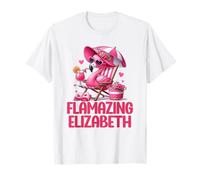 Flamasing Elizabeth Pink Flamingo, Scena Tropicale sulla Spiaggia per Donne Maglietta