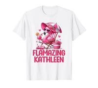 Flamasing Kathleen, Fenicottero Rosa, Scena Tropicale sulla Spiaggia per Donne Maglietta