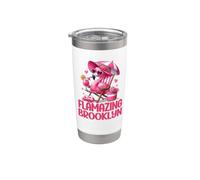 Flamasking Brooklyn, scena tropicale sulla spiaggia con fenicottero rosa, per donne Bicchiere termico in acciaio inox doppia parete