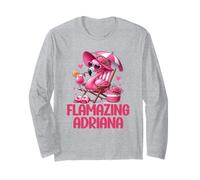 Flamazing Adriana Pink Flamingo Tropical Beach Scene Donna Maglia a Manica