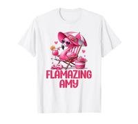 Flamazing Amy Pink Flamingo Tropical Beach Scene Donna Maglietta