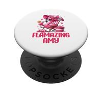 Flamazing Amy Pink Flamingo Tropical Beach Scene Donna PopSockets PopGrip Adesivo