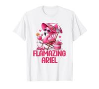 Flamazing Ariel Pink Flamingo Tropical Beach Scene Donna Maglietta