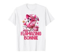 Flamazing Bonnie Pink Flamingo Tropical Beach Scene Donna Maglietta