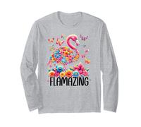 Flamazing Flamingo Tropical Floral Flamingo Pink Butterfly Maglia a Manica