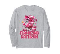 Flamazing Katheryn Pink Flamingo, Scena Tropicale sulla Spiaggia per Donne Maglia a Manica