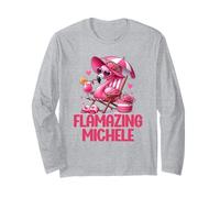Flamazing Michele Pink Flamingo Tropical Beach Scene Donna Maglia a Manica