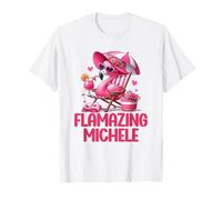 Flamazing Michele Pink Flamingo Tropical Beach Scene Donna Maglietta