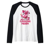 Flamazing Miriam Pink Flamingo Tropical Beach Trip Donna Maglia con Maniche Raglan