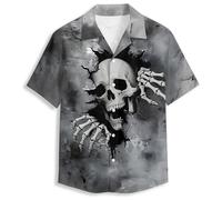 Flame Phoenix - Camicia hawaiana divertente da uomo estiva con grafica 3D a maniche corte tropicale per vacanze in spiaggia Aloha camicia M, drago viola freddo, Teschio divertente., S