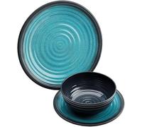 Flamefield Granite Aqua - Set di 4 piatti piani in melamina naturale, design in pietra naturale, durevole e infrangibile, lavabile in lavastoviglie, versatile per cene all'aperto e al chiuso, elegante
