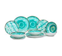 Flamefield Non-Slip Boho Dream - Set da pranzo in melamina, 12 pezzi, artistico per esterni, stabile e resistente alle rotture, lavabile in lavastoviglie, resistente al calore per cene avventurose