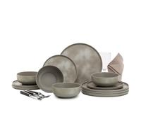 Flamefield Pebble Sky - Set da 12 pezzi in melamina, ispirato al crepuscolo per cene all'aperto, durevole e resistente alle rotture, lavabile in lavastoviglie, perfetto per cene serene nella natura