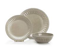 Flamefield Set da 12 pezzi in melamina vintage beige, sofisticate stoviglie ispirate alla Costa Azzurra, durevoli e infrangibili, per cene raffinate, lavabili in lavastoviglie