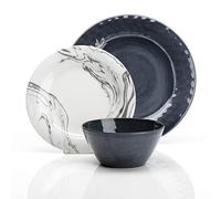 Flamefield Set da tavola in melamina per 4 persone, in marmo, lucido, rotondo, senza BPA, lavabile in lavastoviglie, non adatto al microonde