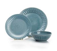 FLAMEFIELD VINTAGE BLUE Set da 12 pezzi in melamina - Stoviglie eleganti ispirate alla Riviera, durevoli e resistenti alla rottura per una cucina di lusso, lavabili in lavastoviglie