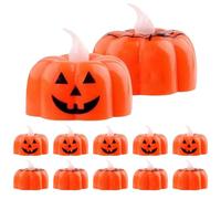 Flameless Led Tea Light - Pumpkin Tea Lights Candles | 12 Pieces Halloween Led Lamp Tealights Battery Operated for Halloween Weddings Festivals Decoration Party Bedroom Dinner Beach