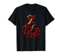 Flamenco Ballerina Spagnola Danza Rosso Nero Fan Maglietta