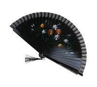 Flamenco Performances - Ventaglio a mano con doppio motivo per danza spagnola e scomparti pieghevoli in seta con motivo floreale