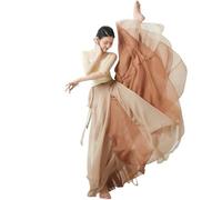 Flamenco Skirt for Women 720 Degree Full Circle Swing Skirt Spanish Dance Costume Adult Flowy Ruffled Layered Skirt for Performances Halloween Party Red Crayon Theme Outfit(Khaki skirt_L)