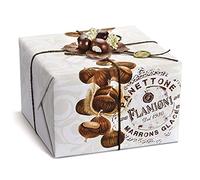 FLAMIGNI - Panettone Artigianale ai Marron Glacé, con Marroni Piemontesi Glassati, Ricoperto da Nocciole, Mandorle e Zucchero, Pacchetto Regalo con Decorazione per Natale, 1kg