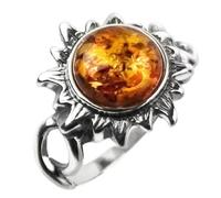 Flaming Sun anello, argento Sterling e ambra, Argento, 25, colore: Orange, cod. 24242-11