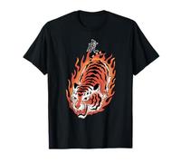 Flaming Tiger Tattoo Style Graphic Maglietta