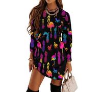 Flamingo and Pineapples - Abito casual da donna, a maniche lunghe, comodo, girocollo, alla moda, Stile 4, 5XL