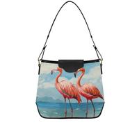 Flamingo Beach Tote Bag con cerniera, borsa tote da lavoro alla moda, borsa a tracolla in ecopelle per lavoro e viaggi, dimensioni medie