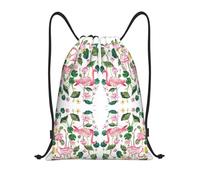 Flamingo Bird Round Leaves Print Borsa con Cordoncino Zaino da Viaggio Moda Stringa Sacca con Cordoncino per Spiaggia Shopping Viaggi 36X42Cm
