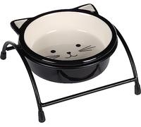 Flamingo Bowl for Food And Water + Cat Holder Ceramic Handle Black/White Round 230 ml