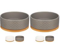Flamingo Ciotola per Cibo e Acqua Bianco - Rotonda - Grigia - 990 ml - in Ceramica con Supporto in Bambù - Antiscivolo e Lavabile in Lavastoviglie (Confezione da 2)