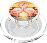 Flamingo Coppia Cuore Retro Tramonto Orizzonte Tropical Lovers PopSockets PopGrip per MagSafe