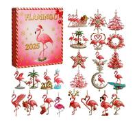 Flamingo Countdown Calendar, Hangable Scene Props 2D Flat Acrylic Art For Wall, 24-Day Count Down Calendar Flamingo Theme Ornaments, Window Tree Mantel Door Garden