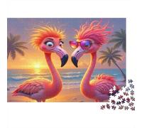 Flamingo Couple Beach 1000 Pezzi Flamingos at Sunset Puzzle in Cartone Robusto Per Adulti E Bambini Sfida Divertente Bella Decorazione Perfetta Idea Regalo Per La Casa 70x50cm/1000pcs