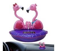 Flamingo Dashboard Ornament - Solar Powered Figurine, Wobbly Head Figure, Desktop Car Decor, Cute Tropical Animal Design | Gift Decorative Accessory, Suitable for Office Car Table Display