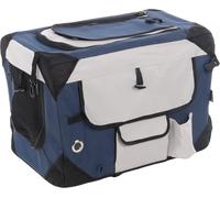 Flamingo Gabbia da trasporto Geronimo blu, 35 x 49,5 x 35 cm, telaio rinforzato e pieghevole, lavabile, fondo rimovibile, tende arrotolabili, 3 tasche e con possibilità di attaccare una borraccia