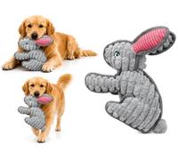 Flamingo Giochi per cani - Kardi coniglio grigio - Peluche a doppio strato - Velluto a coste - Squeaker - 9,5 x 24 x 24,3 cm