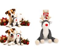 Flamingo Giochi per Cani - Natale Araceli Renna Grigia - Tessuto Morbido - con Squeaker - per Maggiore Divertimento - 15 x 24 x 30 cm Solo Pezzo