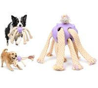 Flamingo Giochi per cani - Polpo Joanie con palla in gomma viola/giallo - Poliestere e TPR - Per lanciare e riportare - 46 x 16 x 11 cm