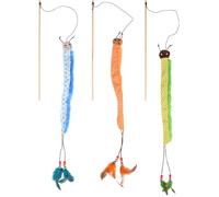 Flamingo giochi per gatti - canna da gioco per gatti Kirk Rups 40cm, legno con bruco in tessuto, fruscio, perline, nastri e piume - Nessuna scelta di colore possibile