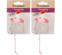 Flamingo giochi per gatti - Lovu - Topolino - beige - con catnip - morbido e irresistibile - gioco allegro (Confezione da 2)