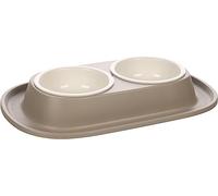 Flamingo IKO Duo Dinner Food And Water Bowl, Taupe, 2 x 0.2 L, Diameter 9.5 cm, 31 x 19.5 x 4 cm