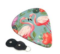 Flamingo Love Flowers - Confezione da 6 plettri per chitarra con supporto, plettri per chitarra personalizzati, antiscivolo, portatili, per ukulele, basso, 0,46 mm, per amanti della chitarra acustica